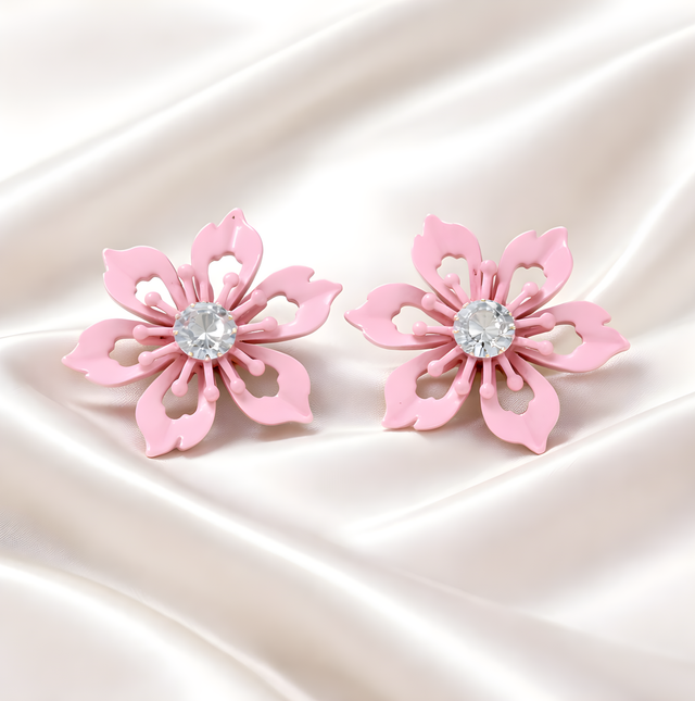 NNET012 ZYN Floral Crystal Stud Earrings