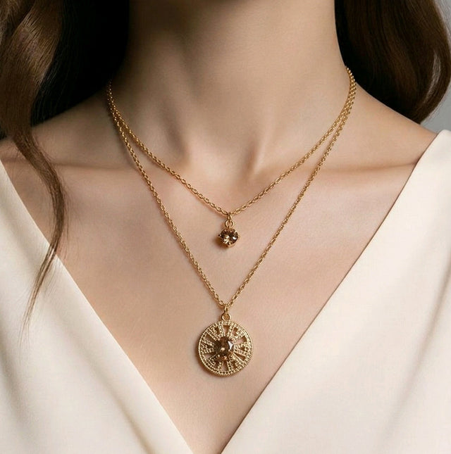 NNPN009 ZYN Layered Crystal Circle Necklace