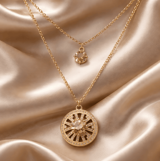 NNPN009 ZYN Layered Crystal Circle Necklace