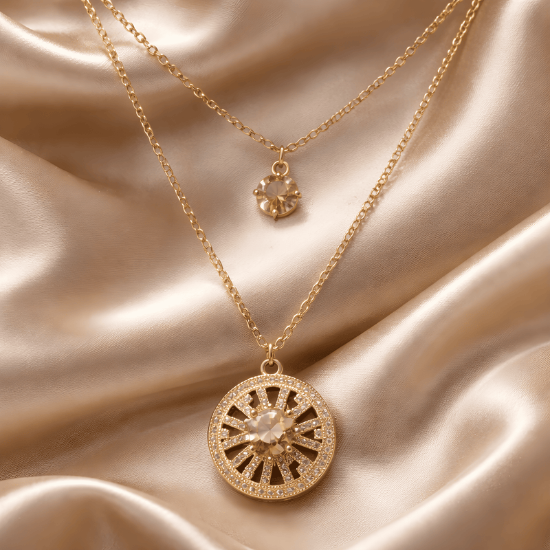 NNPN009 ZYN Layered Crystal Circle Necklace