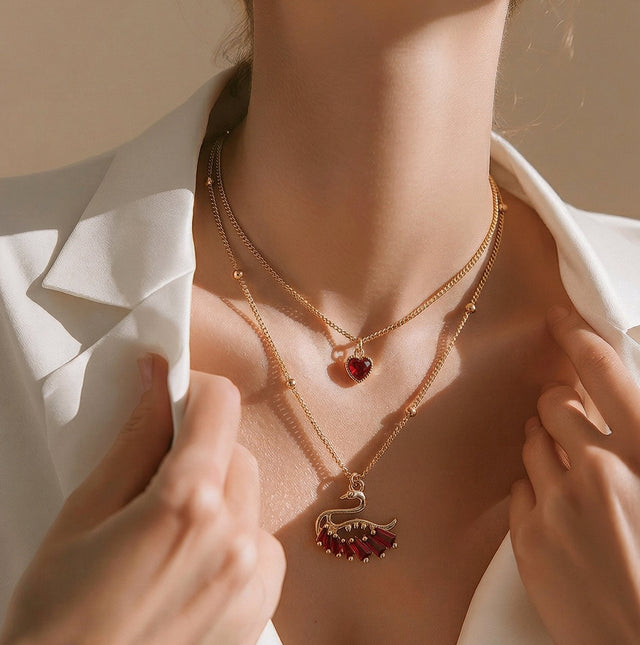 NNPN014 ZYN Heart Swan Layered Necklace