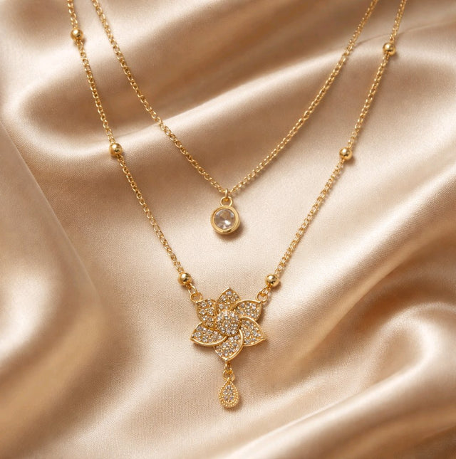 NNPN015 ZYN Layered Flower Pearl Necklace