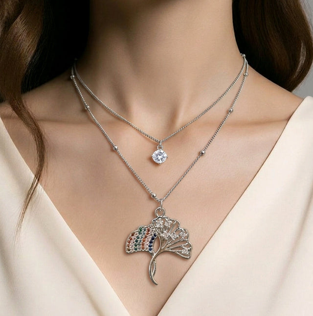 NNPN016 ZYN Layered Leaf Bead Necklace
