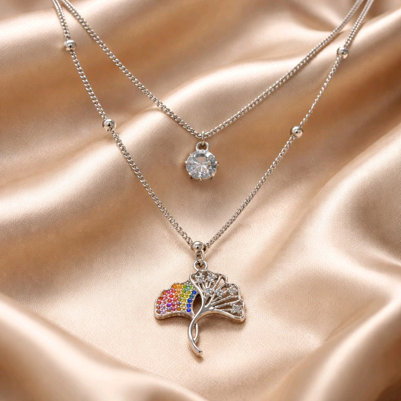NNPN016 ZYN Layered Leaf Bead Necklace