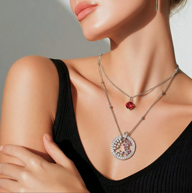 NNPN018 ZYN Layered Butterfly Circle Necklace
