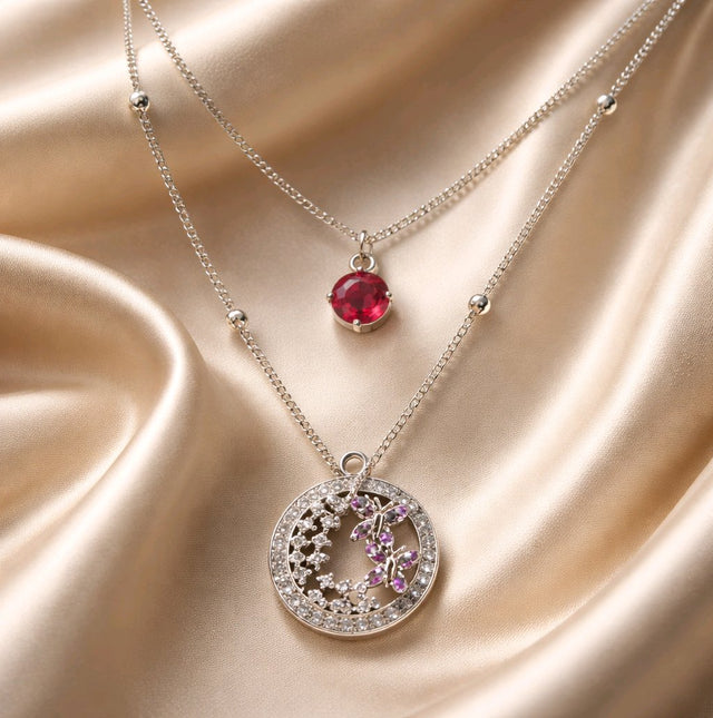 NNPN018 ZYN Layered Butterfly Circle Necklace