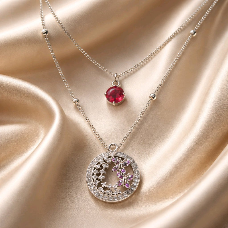 NNPN018 ZYN Layered Butterfly Circle Necklace