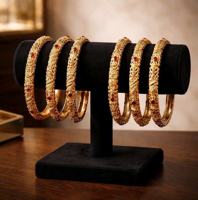 NNCK006 RZN  Red Beaded Bangles Set (6 Pcs)