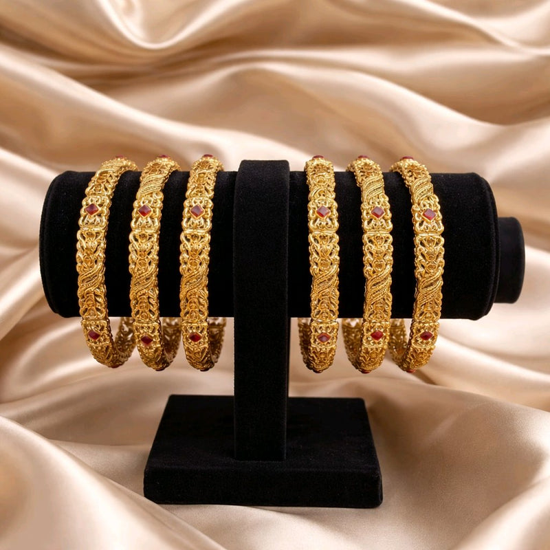 NNCK006 RZN  Red Beaded Bangles Set (6 Pcs)