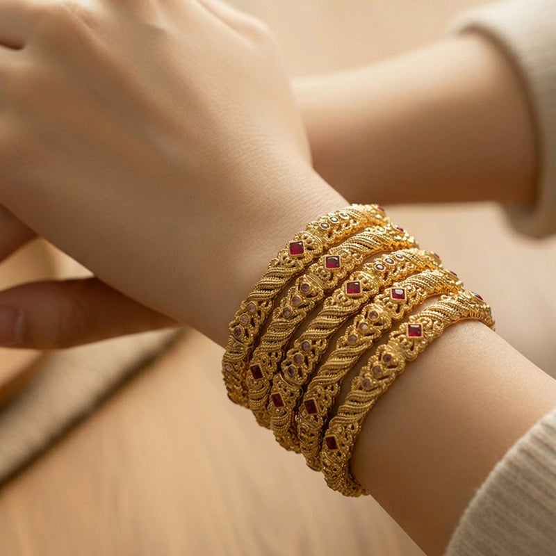 NNCK006 RZN  Red Beaded Bangles Set (6 Pcs)