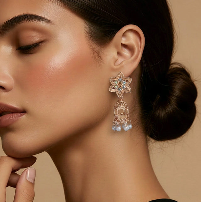 NNCJ002 ZYN Floral Pearl Jhumki