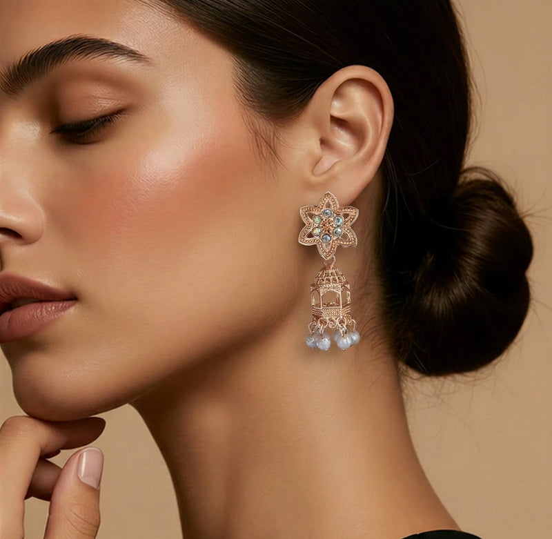 NNCJ002 ZYN Floral Pearl Jhumki