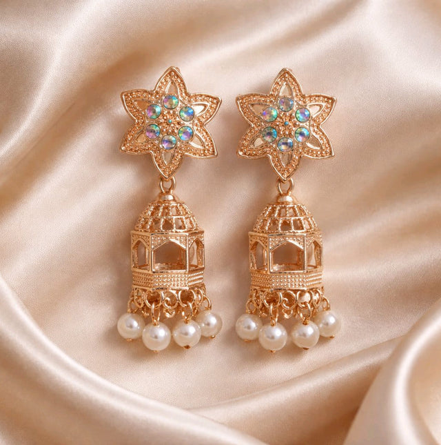 NNCJ002 ZYN Floral Pearl Jhumki