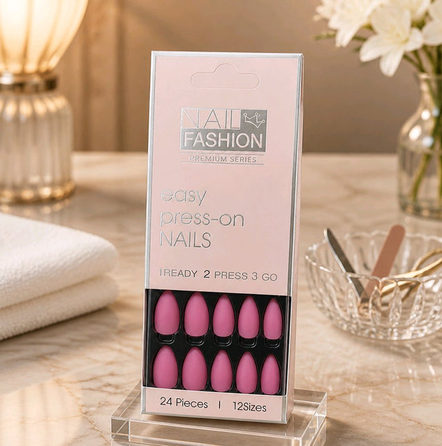 NNAN005 ZYN Pink Matte Almond Press-On Nails