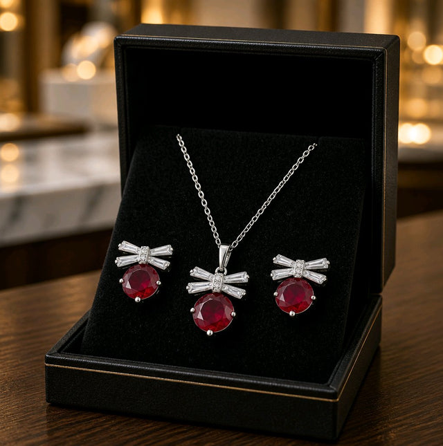 NNPS002 ZYN Ruby Bow Pendant Set