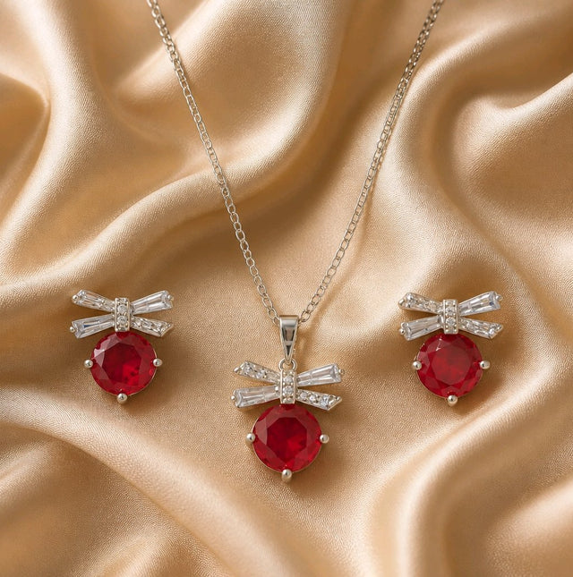 NNPS002 ZYN Ruby Bow Pendant Set