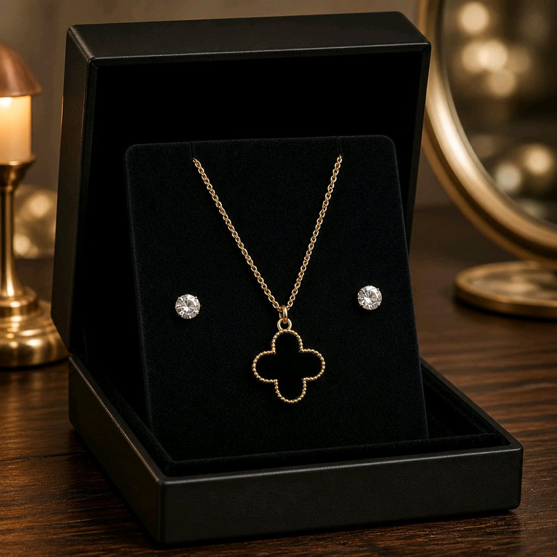 NNPS006 ZYN Noir Clover Pendant Set