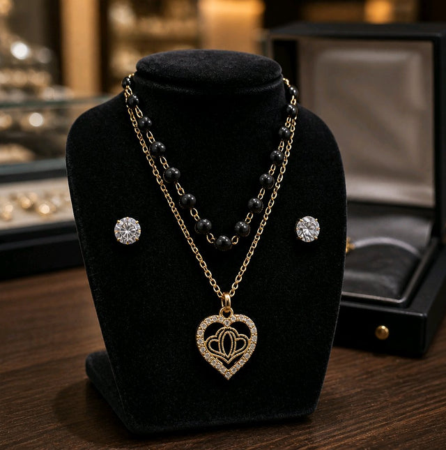 NNPS027 – ZYN Black Elegance Heart Pendant Set