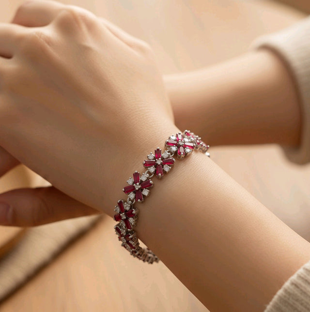 NNCB019 – ZYN Ruby Floral Crystal Bracelet