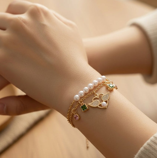 NNCB028 – ZYN Pearl Charm Layered Bracelet