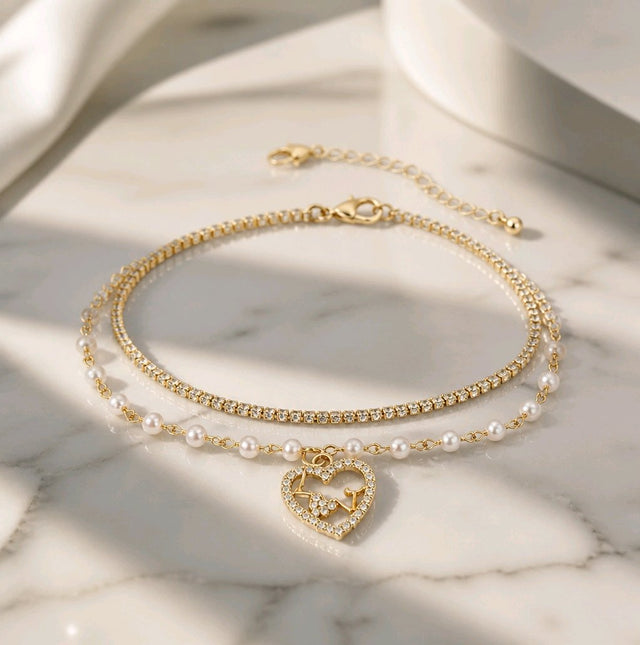 NNCB029 – ZYN Crystal Heart Pearl Bracelet