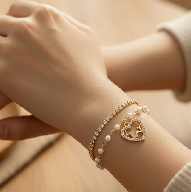 NNCB029 – ZYN Crystal Heart Pearl Bracelet