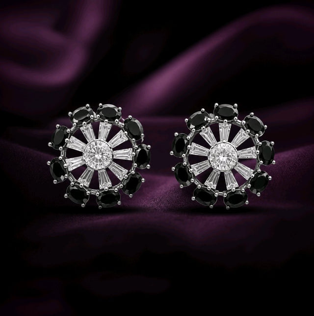 NNET019– ZYN Midnight Crystal Floral Ear Tops