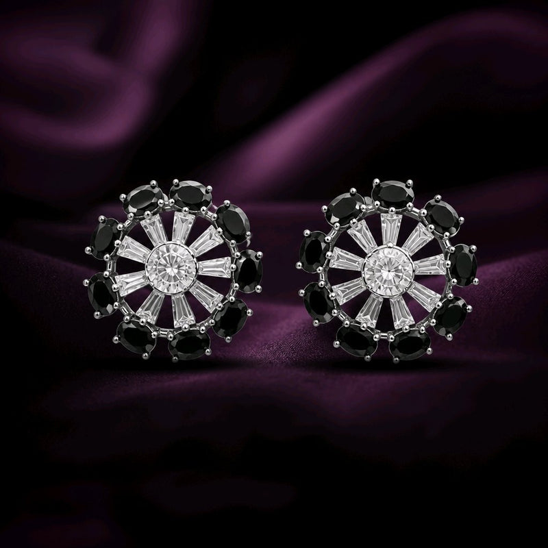 NNET019– ZYN Midnight Crystal Floral Ear Tops