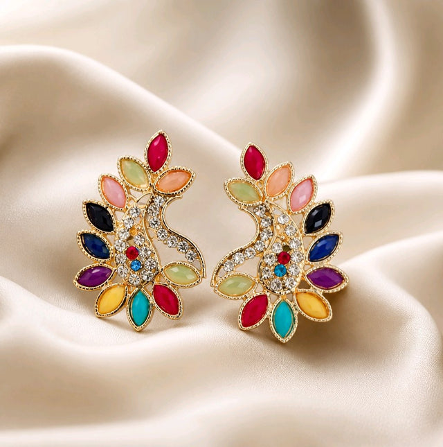 NNET021 – ZYN Multicolor Peacock Bloom Ear Tops