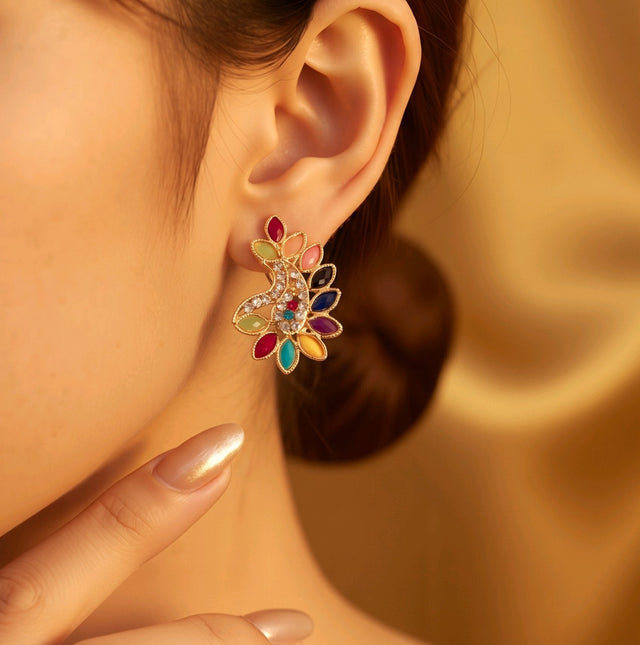 NNET021 – ZYN Multicolor Peacock Bloom Ear Tops