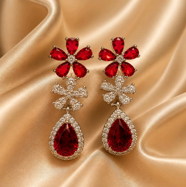NNED063 – ZYN Ruby Blossom Drop Earrings