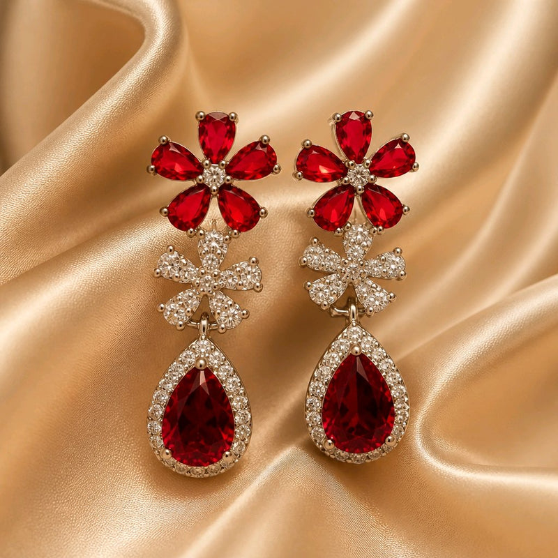 NNED063 – ZYN Ruby Blossom Drop Earrings