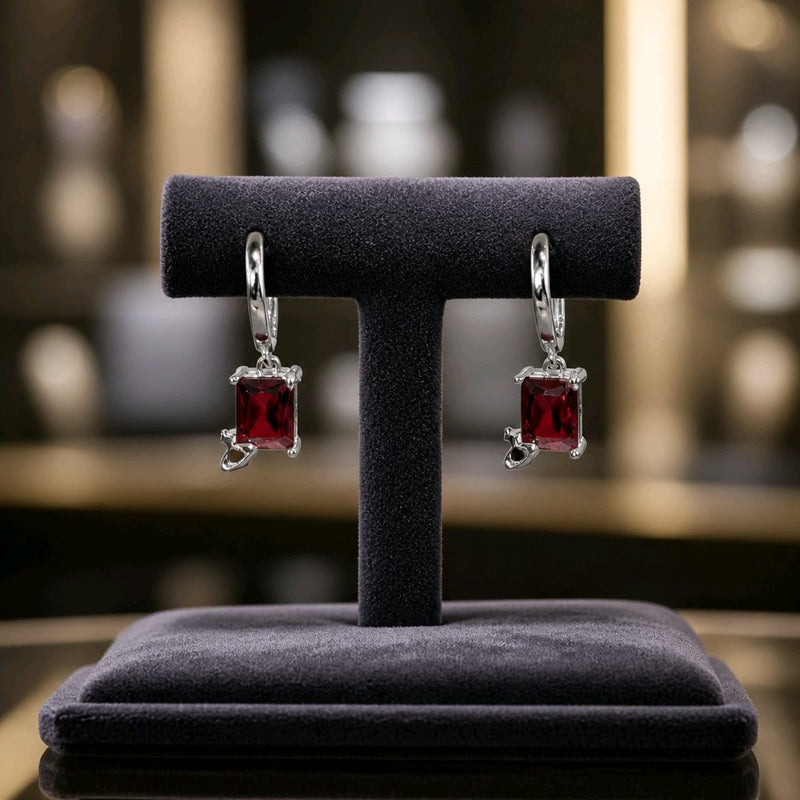 NNEDH067 – ZYN Ruby Heart Charm Hoop Earrings