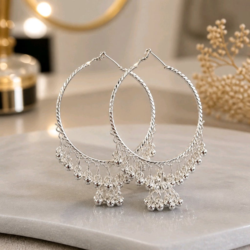 NNCJ027 – ZYN Silver Ghungroo Hoop Jhumki