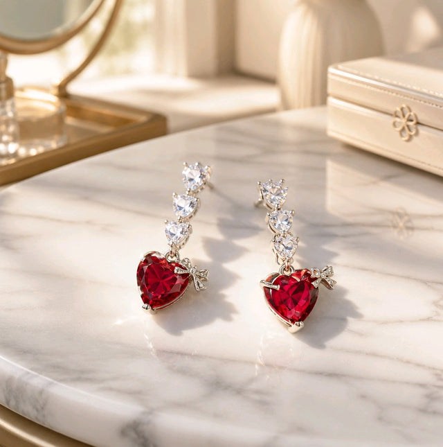 NNEH017 – ZYN Ruby Heart Drop Earrings