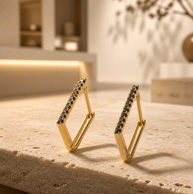 NNEH019 – ZYN Black Crystal Bar Hoop Earrings