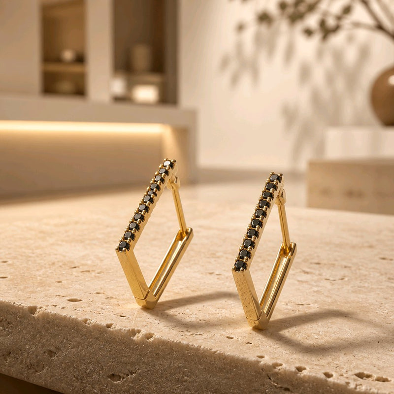 NNEH019 – ZYN Black Crystal Bar Hoop Earrings
