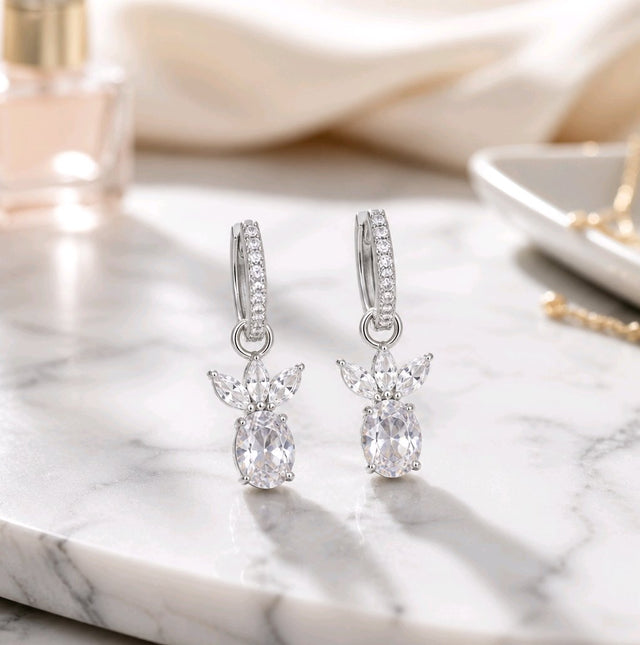 NNEH021 – ZYN Crystal Floral Drop Hoop Earrings