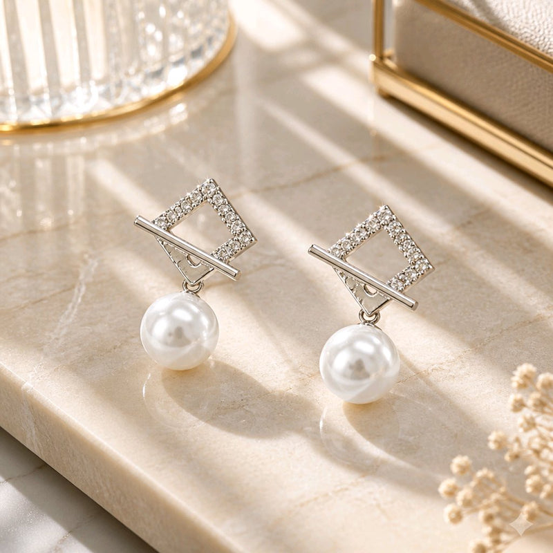 NNED075 – ZYN Pearl Geometric Drop Earrings