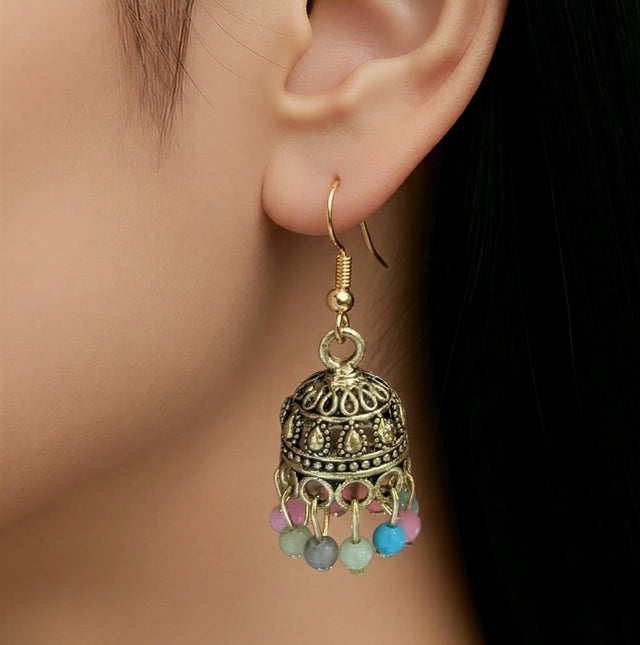NNCJ003 ZYN Multi Color Bead Jhumki
