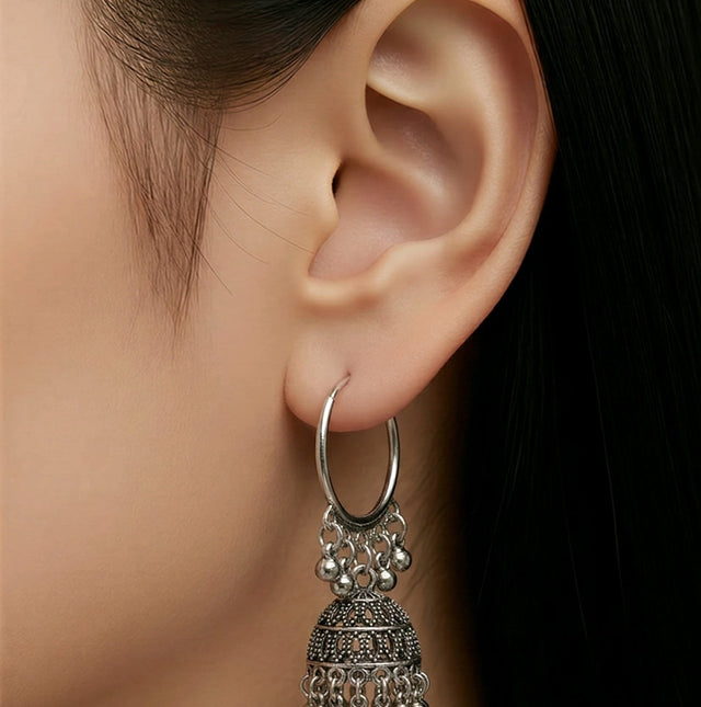 NNCJ004 ZYN Oxidized Hoop Jhumki