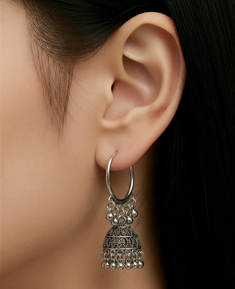 NNCJ004 ZYN Oxidized Hoop Jhumki