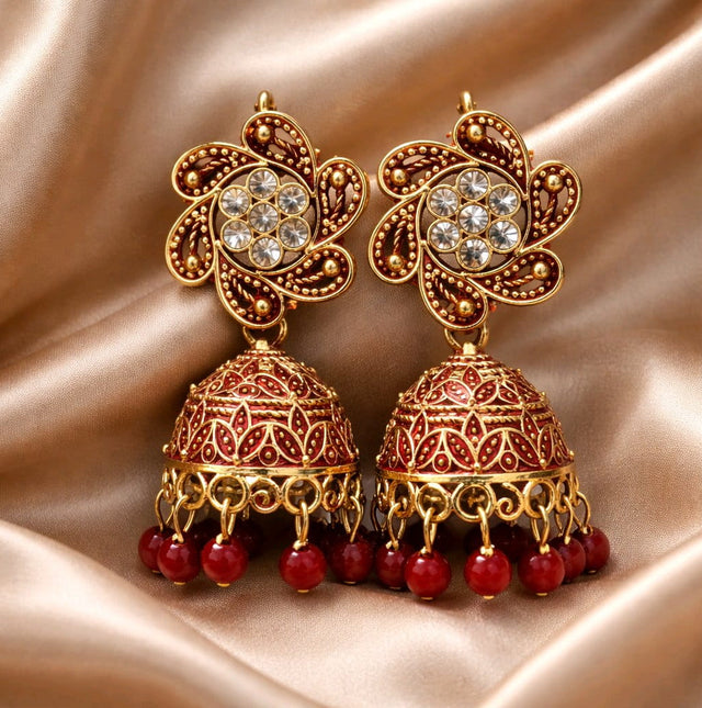 NNCJ006 ZYN Flower Beads Drop Jhumki