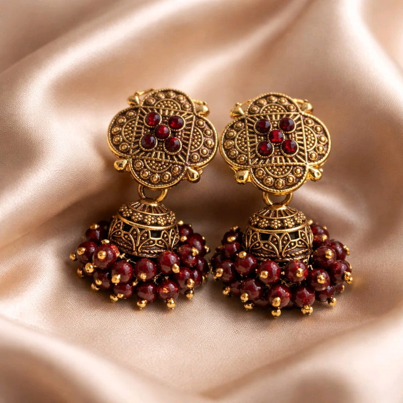NNCJ011 ZYN Flower Bunch Beads Jhumki