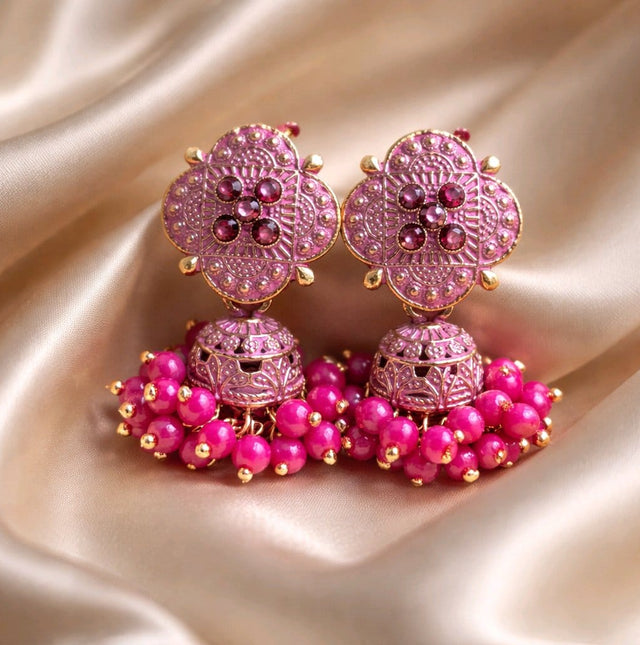 NNCJ011 ZYN Flower Bunch Beads Jhumki