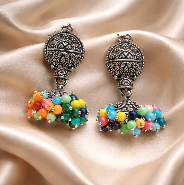 NNCJ016 ZYN Oxidized Multicolor Beads Jhumki