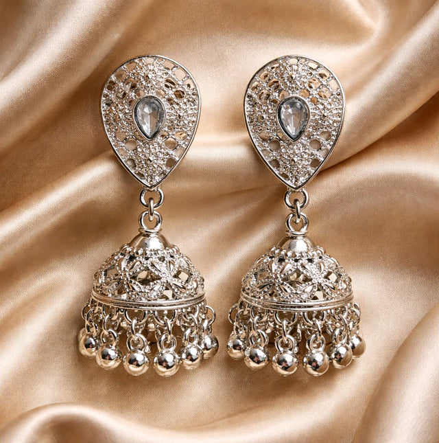 NNCJ019 ZYN Tear Silver Beads Jhumki