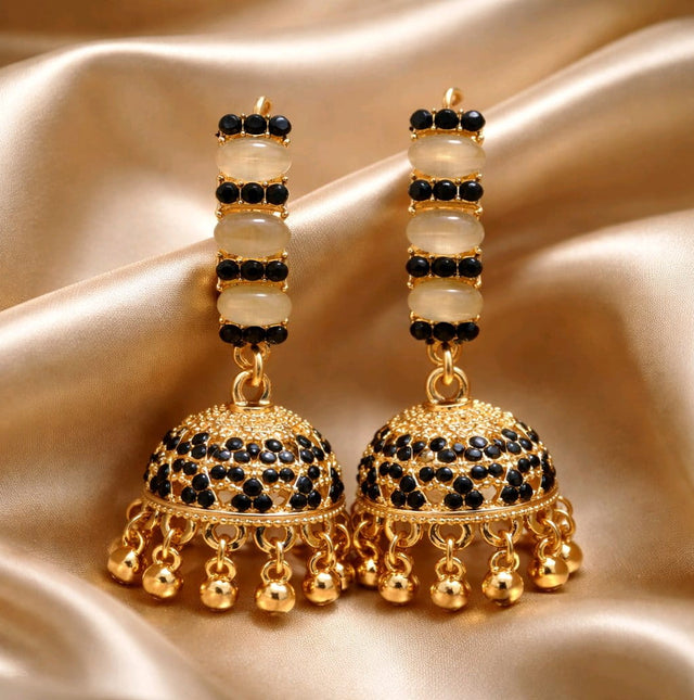NNCJ021 ZYN Gold Black Stone Jhumki