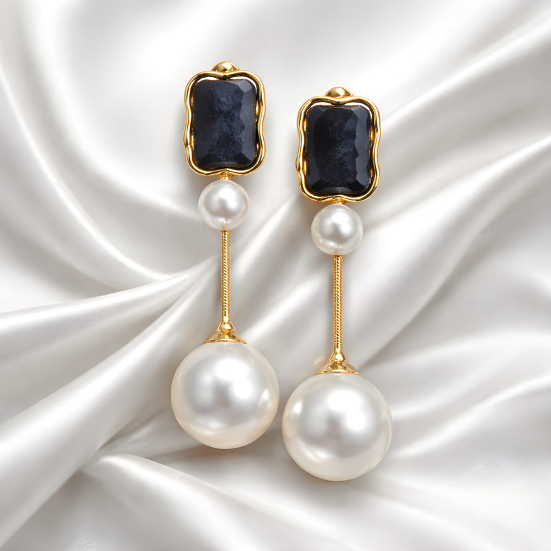 NNED017 ZYN Frame & Pearl Drop Earrings