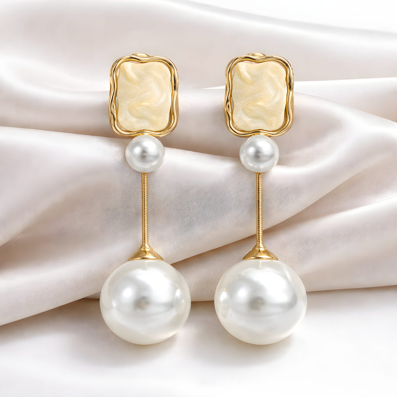 NNED017 ZYN Frame & Pearl Drop Earrings